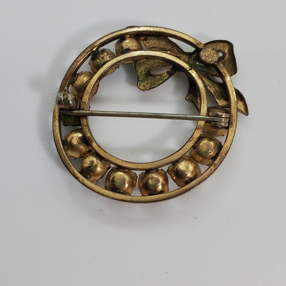 Vintage Tru-Kay 12kt GF Wreath Rhinestone Brooch - Picture 2 of 4